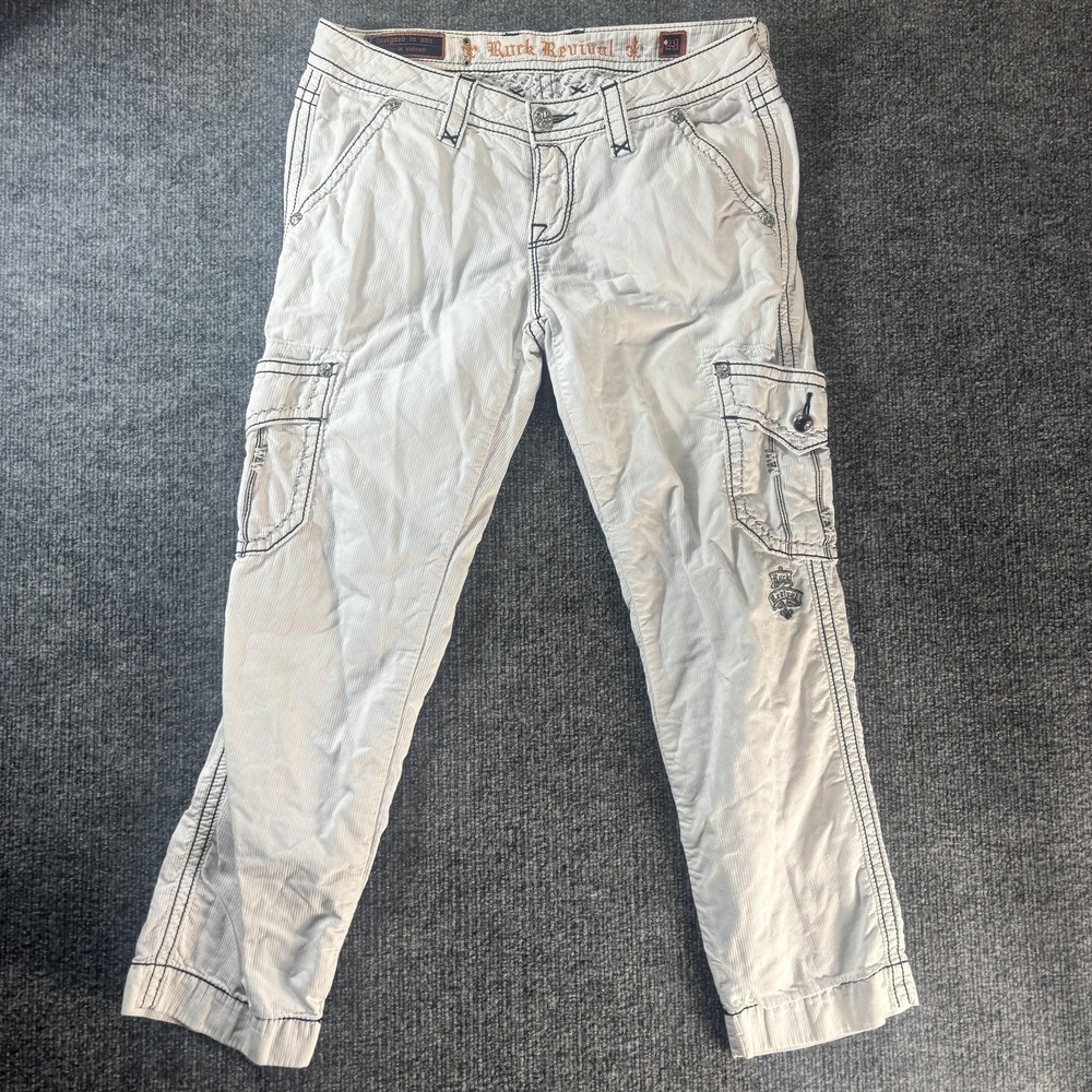 Rock Revival Cargo Pants Womens 29 White Striped Embroidered‎ Pockets Casual